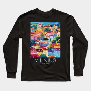 A Pop Art Travel Print of Vilnius - Lithuania Long Sleeve T-Shirt